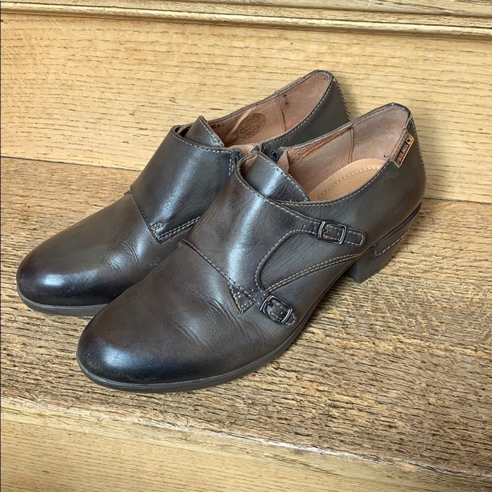 PIKOLINOS Dark Brown Leather Low Heel Slip-On Shoes